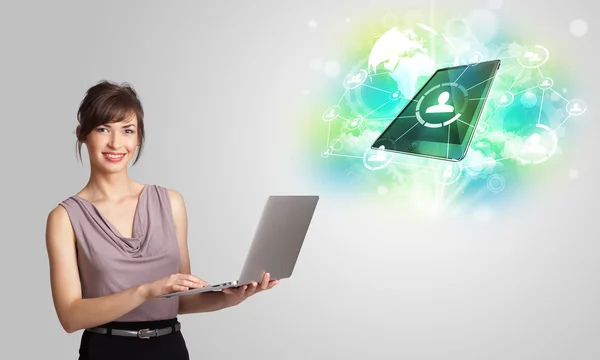 Business girl showing modern tablet technology concept — Stock Photo, Image