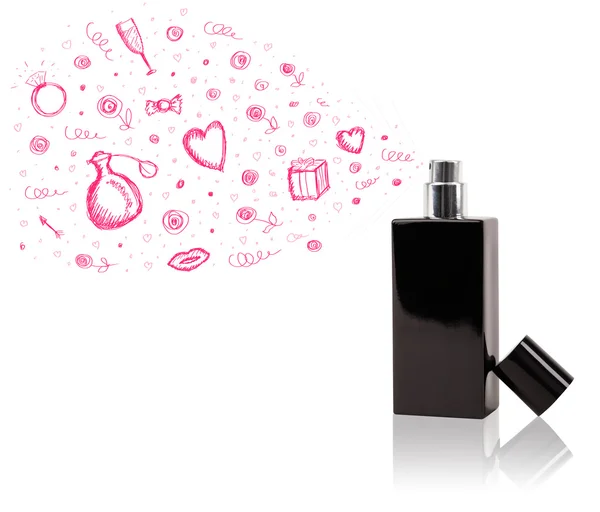 Sketches coming out from beautiful perfume bottle — Stock Photo, Image