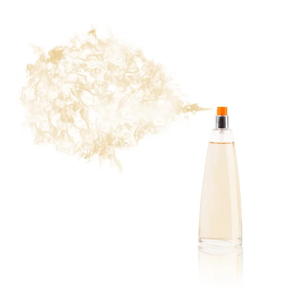 Perfume bottle spraying colored scent — Stock Photo, Image