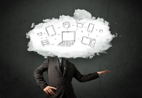 Professional business man with cloud network head — Stock Photo, Image