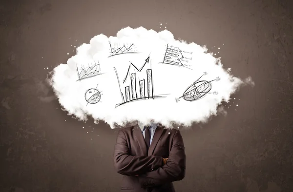 Elegant business man cloud head with hand drawn graphs — Stock Photo, Image