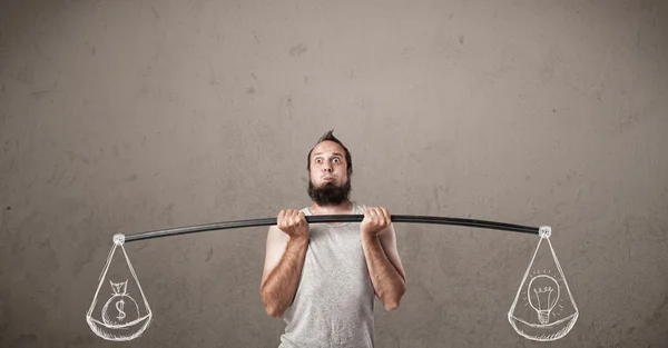 Skinny guy trying to get balanced — Stock Photo, Image