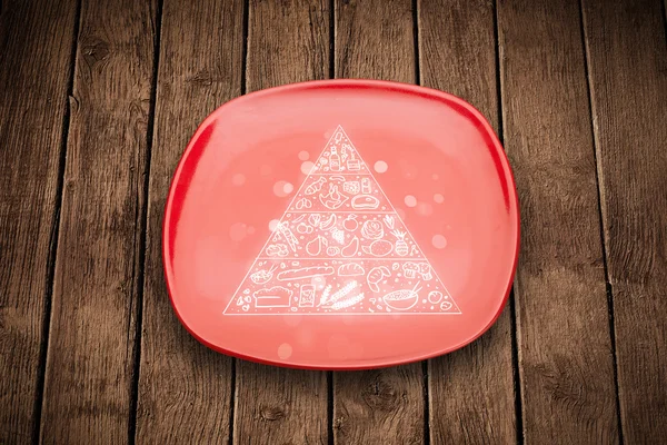 Hand drawn food pyramid on colorful dish plate — Stock Photo, Image