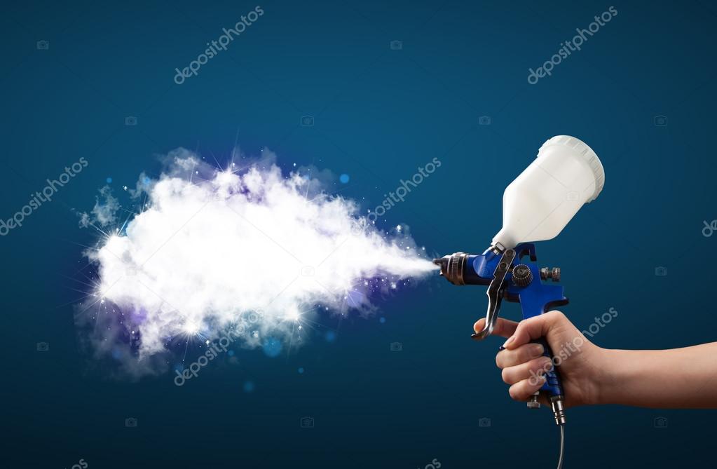 Painter with airbrush gun and white magical smoke Stock Photo by ©ra2studio 46291817