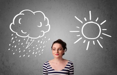 bir güneş ve yağmur çizme arasında duran kadın