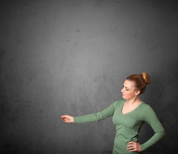 Woman gesturing with copy space — Stock Photo, Image