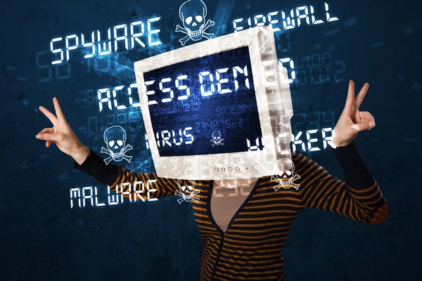 Monitor head person with hacker type of sign on the screen — Stock fotografie