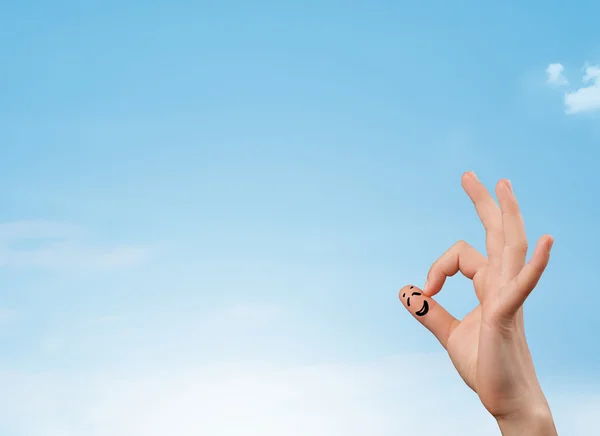 Happy smiley fingers looking at clear blue sky copyspace — Stock Photo, Image