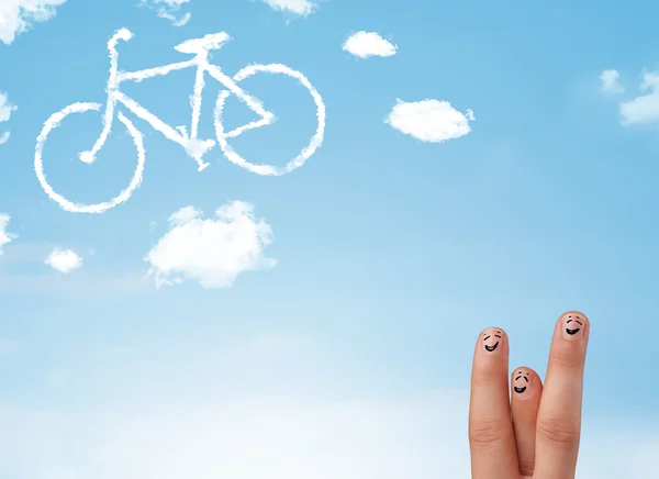 Glückliche Smiley-Finger beim Anblick einer Fahrradwolke — Stockfoto