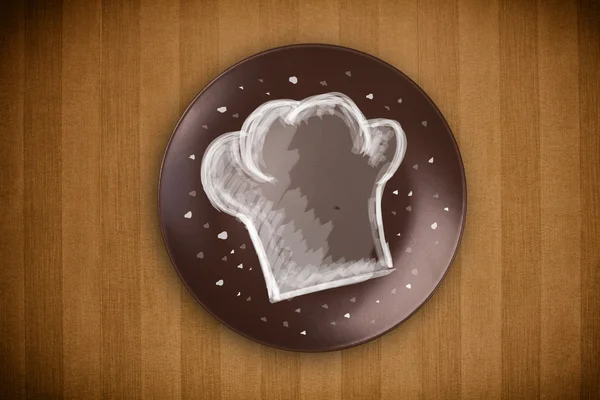 Барвиста тарілка з намальованим рукою символом білого шеф-кухаря — стокове фото