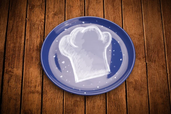 Kolorowy talerz z ręcznie rysowane biały symbol szefa kuchni — Zdjęcie stockowe