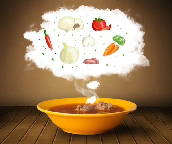 Soupe bol avec des ingrédients végétaux illustration en nuage — Photo