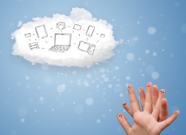 cloud computing teknolojisi ile bakarak mutlu gülen parmak 