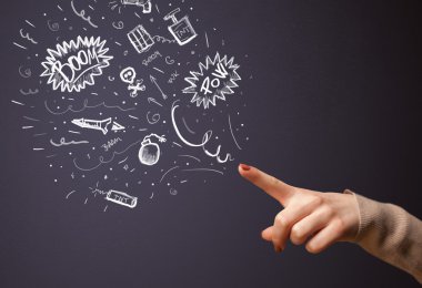 Silah şeklinde ellerden çıkan çizilmiş patlayıcılar.