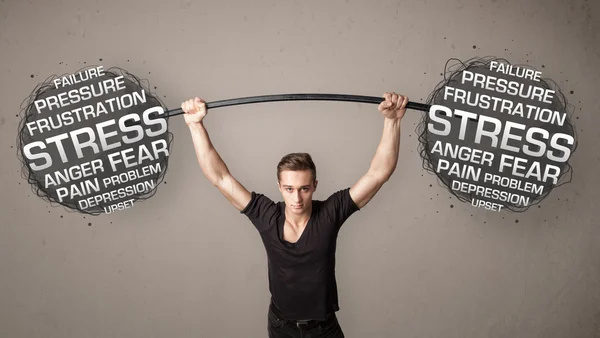Muscular man fighting with stress — Stock Photo, Image