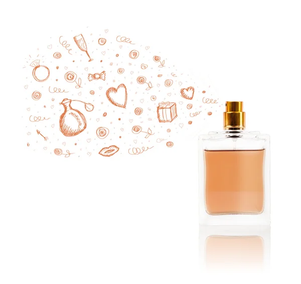 Szkice wydobywające się z pięknej butelki perfum — Zdjęcie stockowe
