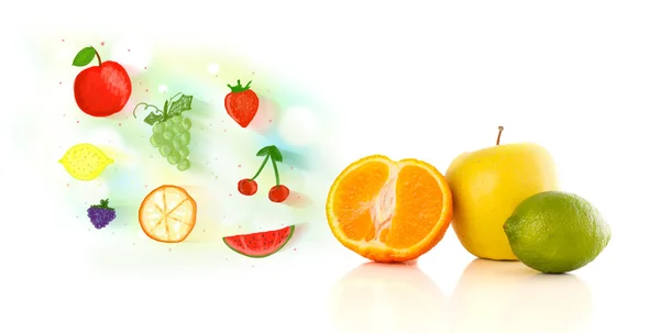 Bunte Früchte mit handgezeichneten Früchten — Stockfoto