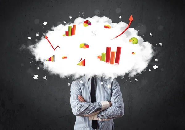 グラフ雲の頭を持つ現代のビジネスマン — ストック写真
