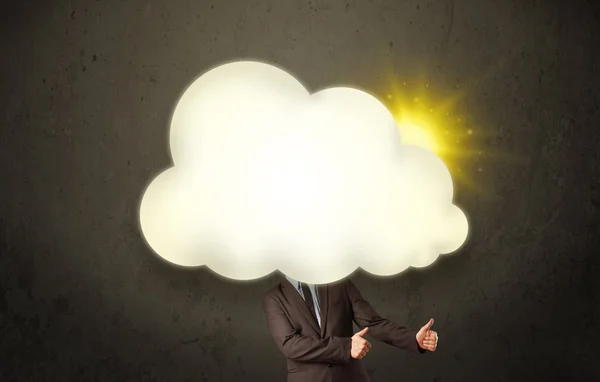 Young business man in shirt and tie with a sunny cloud head — Stock Photo, Image