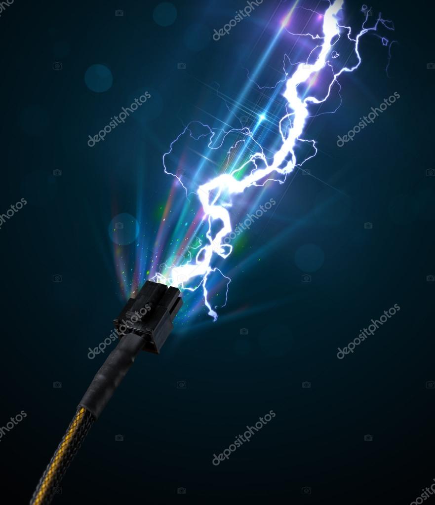 Cable eléctrico con relámpago de electricidad brillante 2024