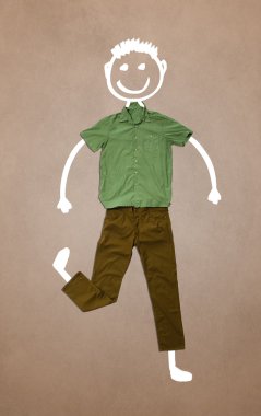 Elle çizilmiş sıradan kıyafetler. Komik karakter.