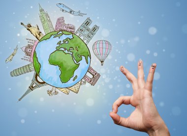 Dünyanın ünlü simge ile neşeli parmak suratlar