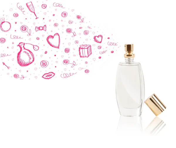 Sketches coming out from beautiful perfume bottle — Stock Photo, Image