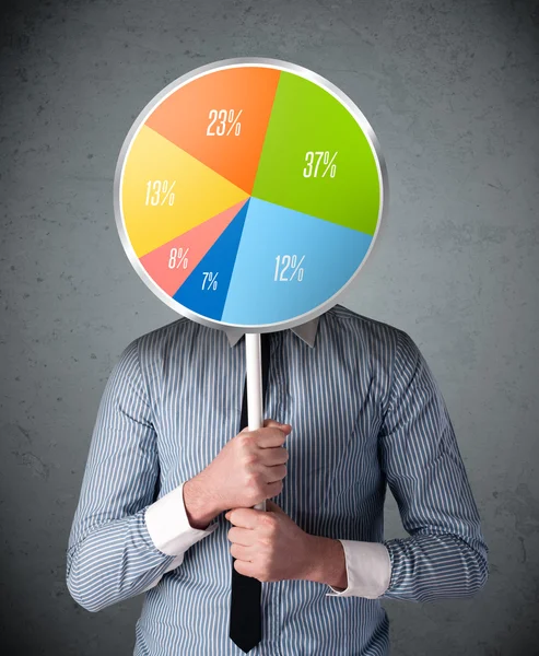 Elinde pasta grafiği tutan bir iş adamı.