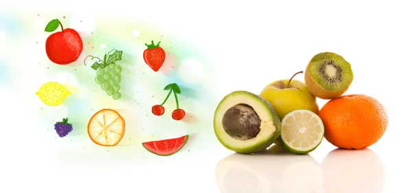 Frutti colorati con frutti illustrati disegnati a mano — Foto Stock