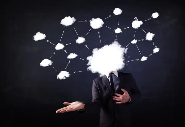 Business man with cloud network head — Stock Photo, Image