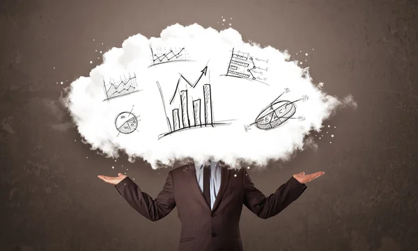 Elegant business man cloud head with hand drawn graphs — Stock Photo, Image
