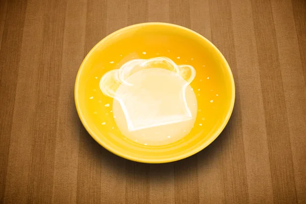 El çizimi beyaz şef sembollü renkli bir tabak. 