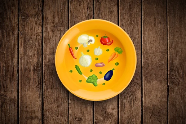 Colorful plate with hand drawn icons, symbols, vegetables and fr — Stock Photo, Image