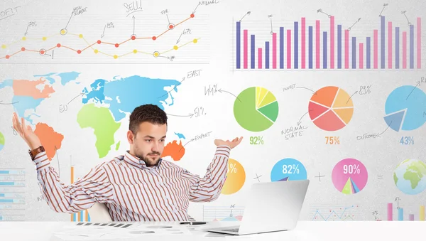 Business man with colorful charts — Stock Photo, Image