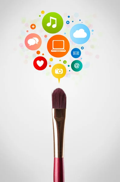 Brush close-up with social network icons — Stock Photo, Image