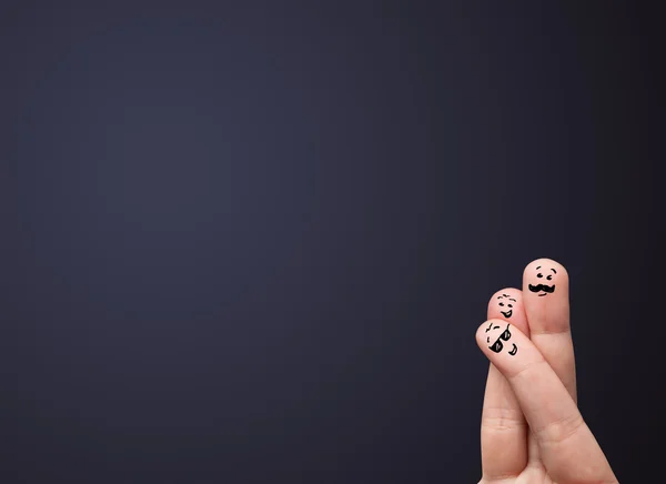 Happy smiley fingers looking at empty wall copyspace — Stock Photo, Image