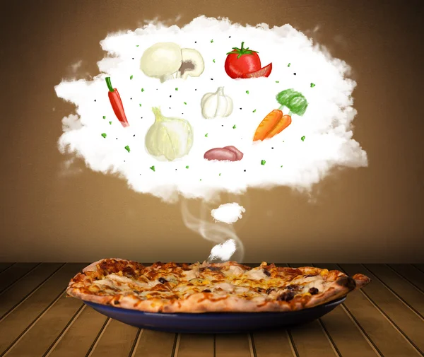 Pizza with vegetable ingredients illustration in cloud — Stock Photo, Image