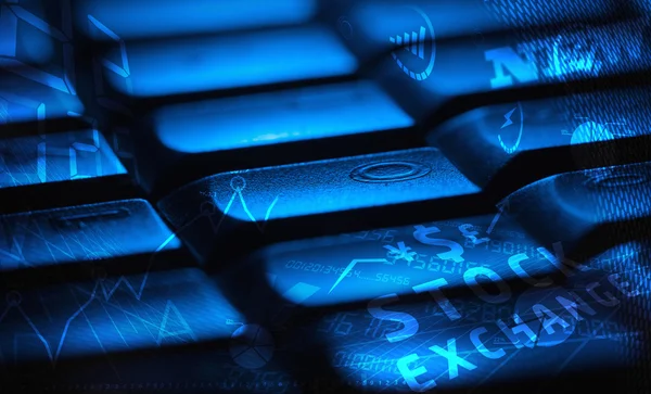 Keyboard with glowing business icons — Stock Photo, Image