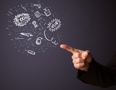 Silah şeklinde ellerden çıkan çizilmiş patlayıcılar.