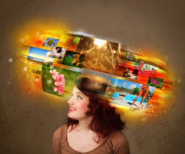 Dziewczyna z kolorowe świecące zdjęcie koncepcja pamięci — Zdjęcie stockowe