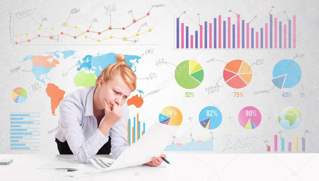 Business woman with colorful charts 