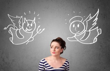 melek ve şeytan arasında duran kadın