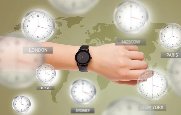 Clocks and time zones over the world concept — Stock Photo, Image