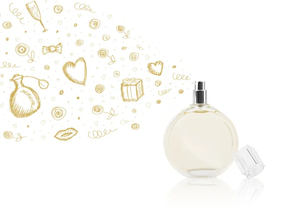 Skisser som kommer ut från vacker parfymflaska — Stockfoto