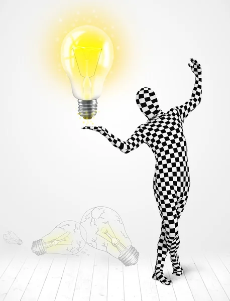 Man in full body with glowing light bulb — Stock Photo, Image