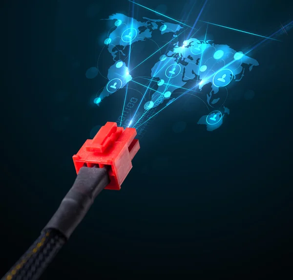 Iconos de redes sociales que salen del cable eléctrico — Foto de Stock