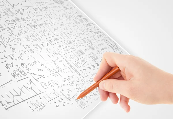 Menselijke hand schetsen ideeën op een Witboek — Stockfoto