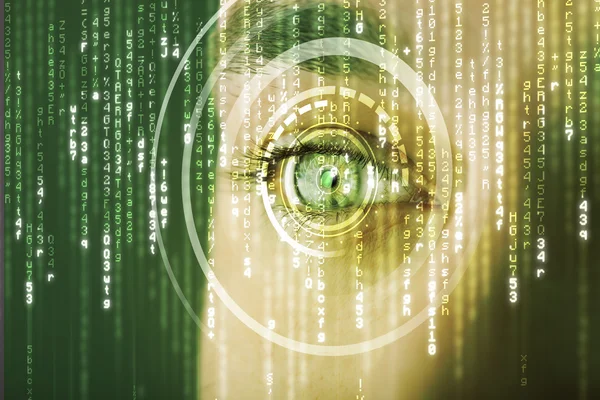 Moderner Cyber-Soldat mit Zielmatrix-Auge — Stockfoto