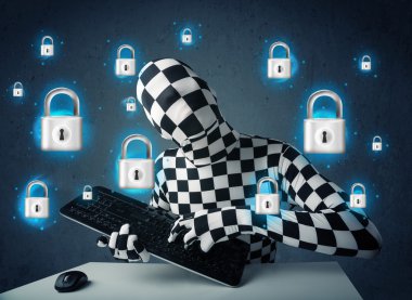 Sanal kilit sembolleri ve simgeleriyle kılık değiştirmiş korsan