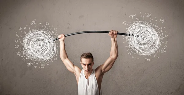 Muscular man lifting chaos concept — Stock Photo, Image